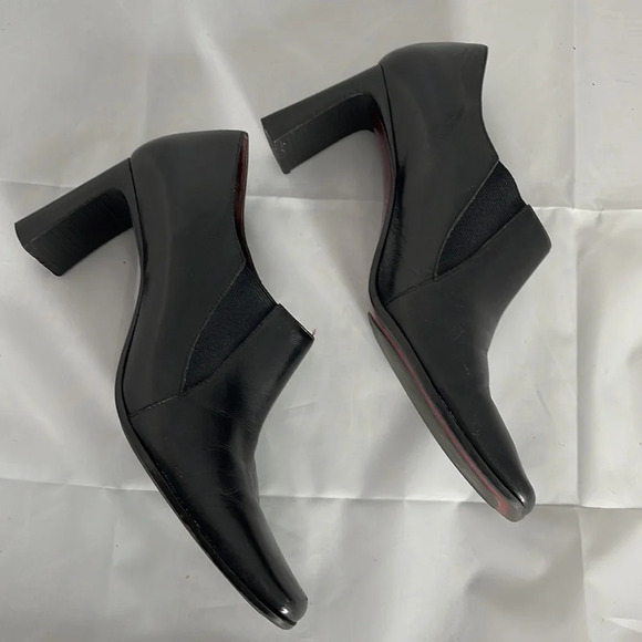 NINE WEST Black Square Toe Bootie Shoes Leather Heel High Vamp Witchy Size 7.5 - Picture 5 of 13